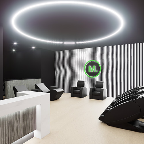 The Recovery Room, a tranquil space equipped with massage chairs, percussion massagers and compression boots.