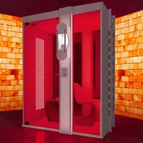 Red Light Halotherapy, a salt infrared sauna vitality booth designed to restore, refine and rejuvenate.