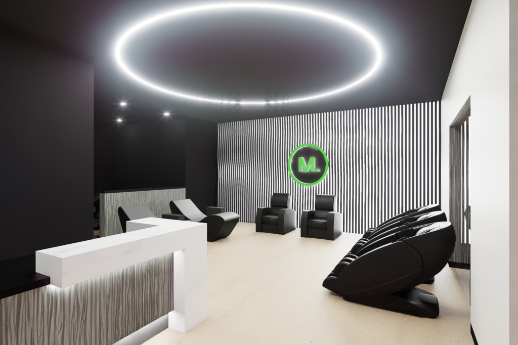 The Recovery Room, a tranquil space equipped with massage chairs, percussion massagers and compression boots.